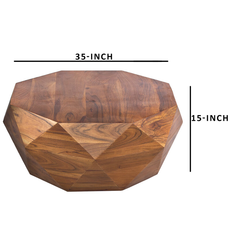 33 Inch Diamond Shape Acacia Wood Coffee Table With Smooth Top, Dark Brown-Benzara