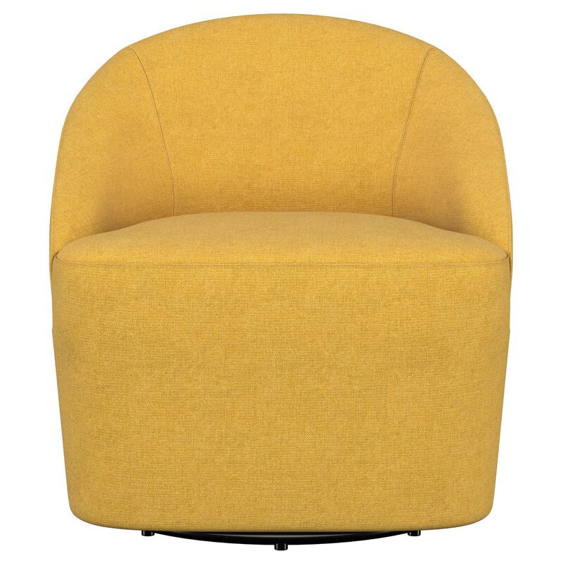 Lenie Barrel Accent Swivel Chair, Modern Minimal Shape, Mustard Yellow - Benzara