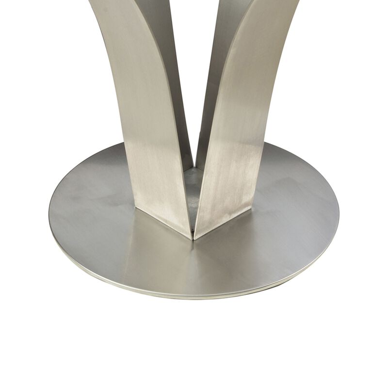 48 Inch Dining Table with Round Glass Top and Metal Base, Chrome-Benzara