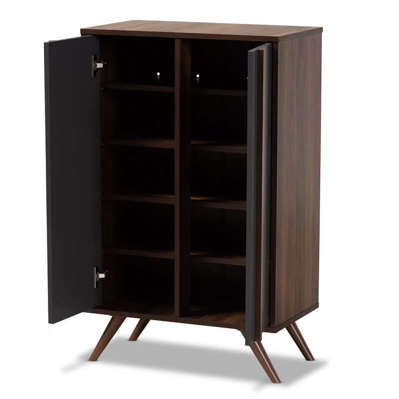Baxton Studio Naoki Modern Two Tone Grey and Walnut Finished Wood 2 Door Shoe Cabinet