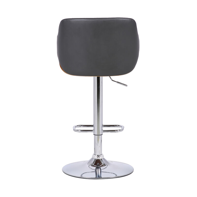 Toby Black Faux Leather Adjustable Height Swivel Walnut Wood and Chrome Stool