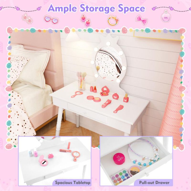 Hivvago Kids Vanity Set with Lighted Mirror with Adjustable Brightness and Large Drawer