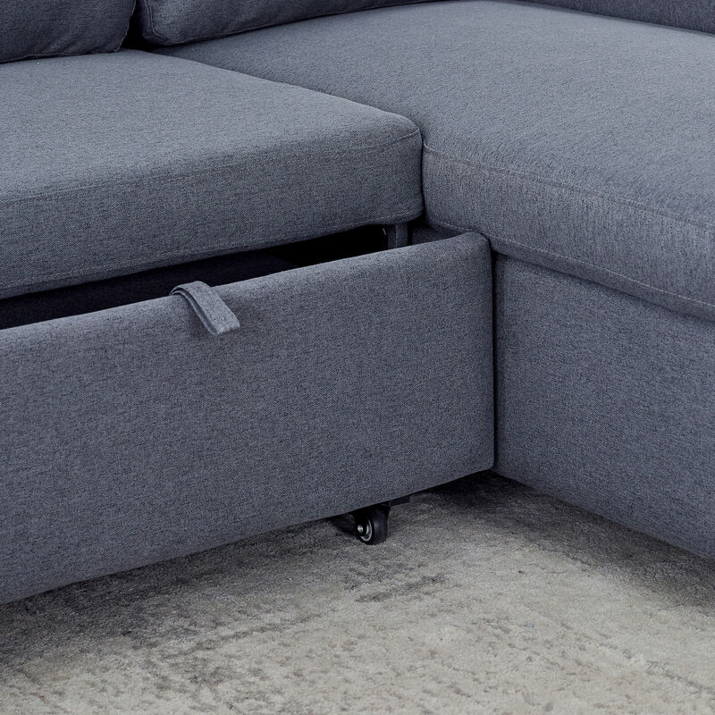 Linen L-Shaped Reversible Sofa Bed for Tight Spaces