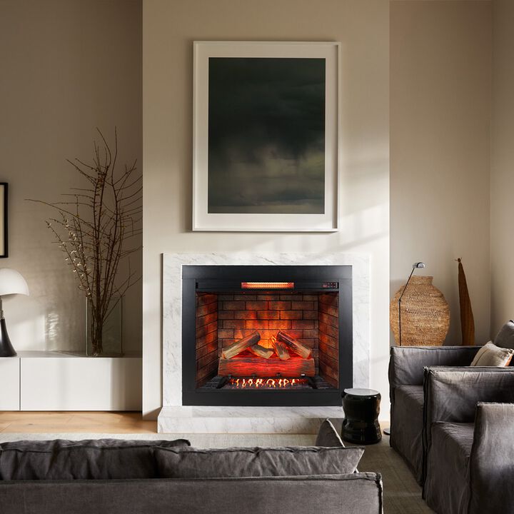 Mondawe 33 Inch Infrared Electric Fireplace with Removable Trim kit Insert, Touch Panel Home Decor Heater, Smokeless Firebox With Fire Cracking Sound