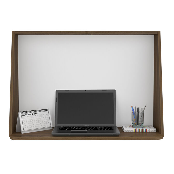 Zambia Wall Desk, Single Shelf - Mahogany White