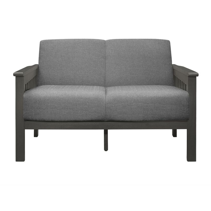 Wiston 50 Inch Loveseat, Gray Polyester, Dark Gray Solid Rubberwood - Benzara