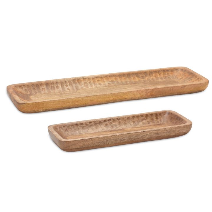 Mango Wood Iron Tray Set of 2 for Decorative and Functional Use