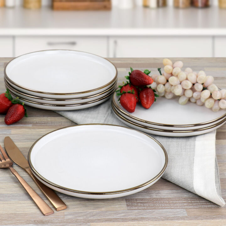 Elama Arthur 6 Piece Stoneware Salad Plate Set in Matte White with Gold Rim
