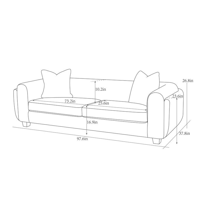Pasargad Home Bergamo 3 Seater Sofa with 2 Pillows, Ivory