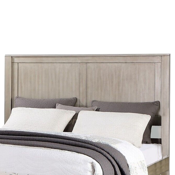 Kali Platform California King Bed, Panel Rectangular Design, Light Tan Wood - Benzara