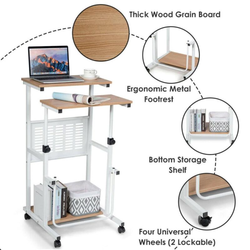 Hivvago Height Adjustable Mobile Computer Stand-Up Desk with 2 Modes