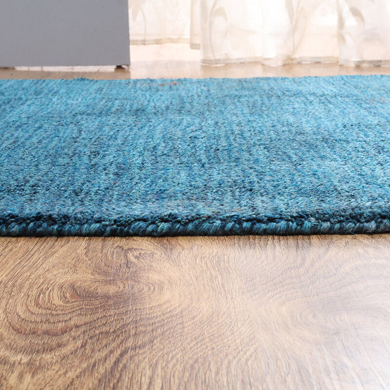RUGSOTIC CARPETS HAND KNOTTED LOOM WOOL ECO-FRIENDLY AREA RUGS  - 2'6"x8', Runner, Blue Color, Solid Plain Design, High Pile Thick Handmade Anti Skid Area Rugs for Living Room, Bed Room (L00111)