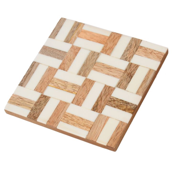 Rustic Weave Wooden Coaster ( Set of 4 Pcs)