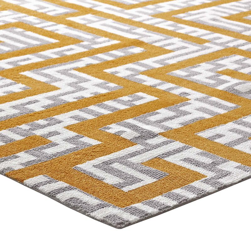 Nahia Geometric Maze 8x10 Area Rug - Ivory, Light Gray and Banana Yellow