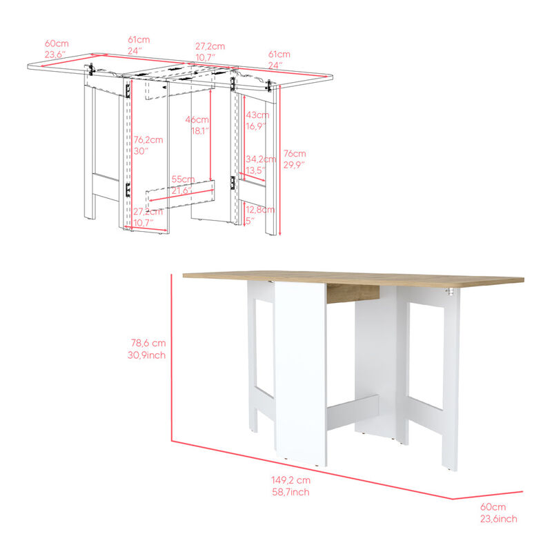 Folding Dining Table Evart, Living Room, White / Macadamia