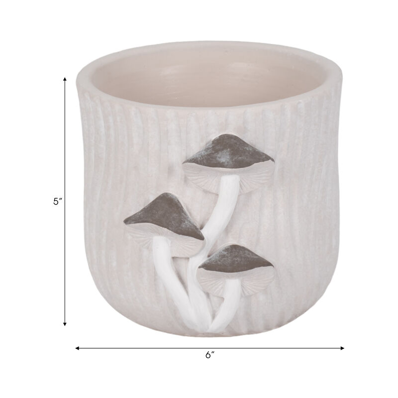 6" Gry Mushroom Applique Plntr