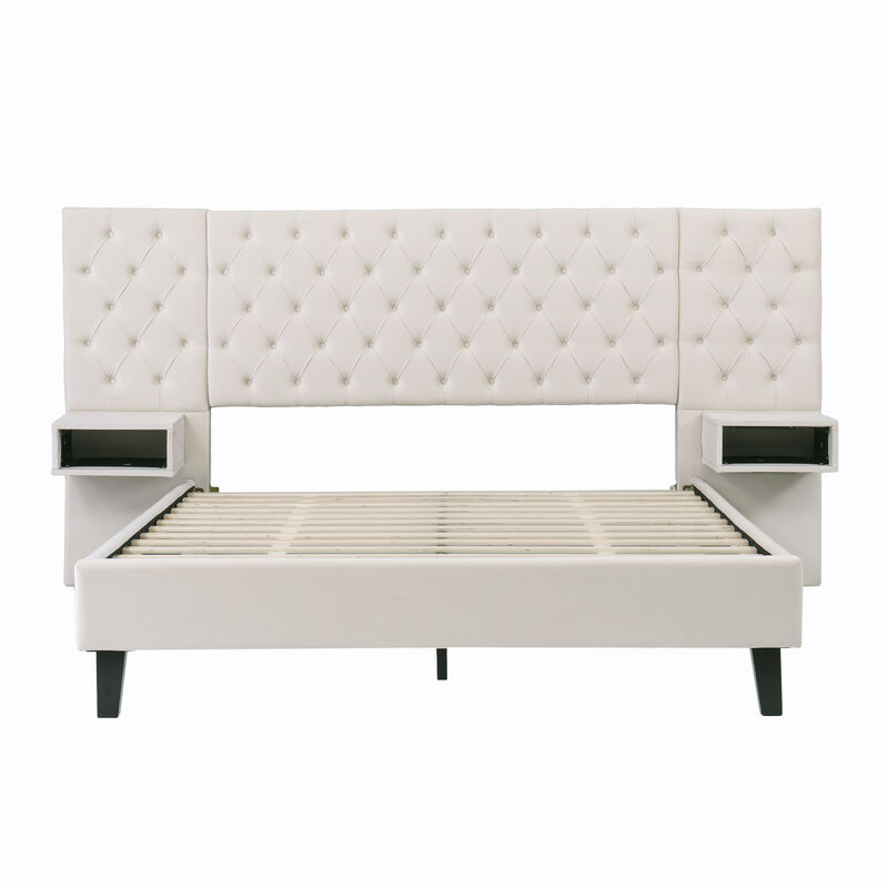 Merax Modern Velvet Upholstered Platform Bed with Headboard