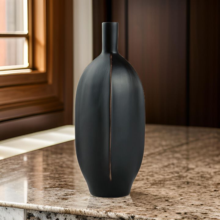 Troy 9 Inch Flower Vase, Home Decor Accessory Piece, Black Polyresin - Benzara