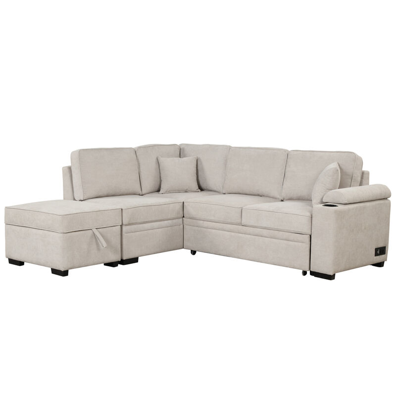 87.4" Sleeper Sofa Bed, 2 In 1 Pull Out Sofa Bed L Shaped Couch With Storage Ottoman