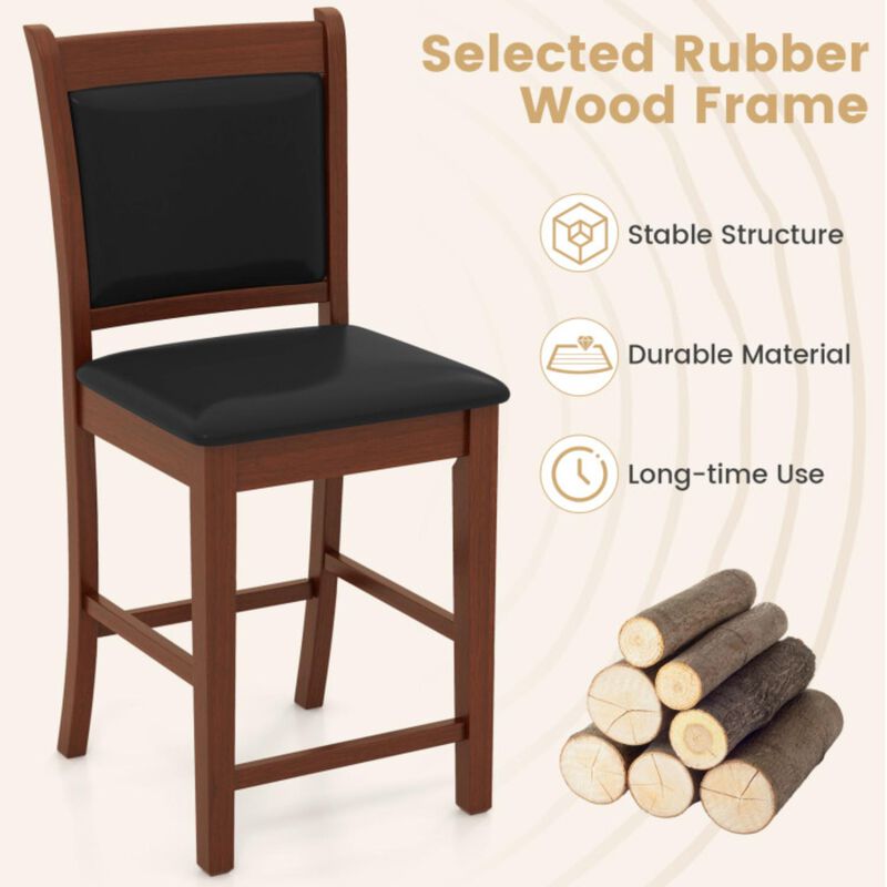 Hivvago Upholstered Counter Stool Set of 2 with Solid Rubber Wood Frame-Brown