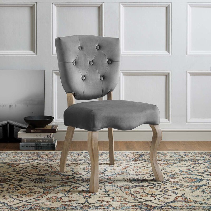Modway Array French Vintage Tufted Performance Velvet Weathered Wood Dining Chair in Gray