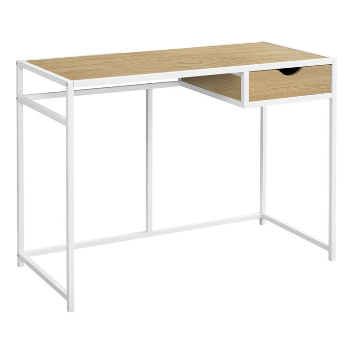 Monarch Specialties I 7575 Computer Desk, Home Office, Laptop, Storage Drawer, 42"L, Work, Metal, Laminate, Natural, White, Contemporary, Modern