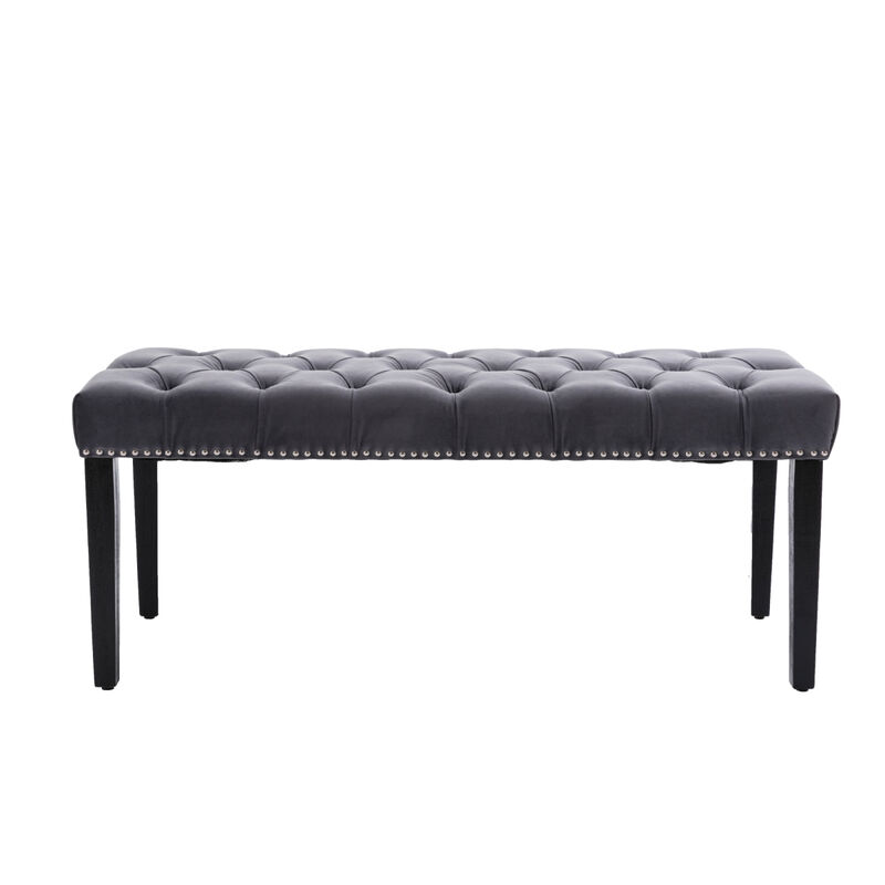 Velvet Tufted Ottoman Bench, Dark Gray
