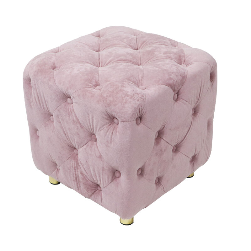 Pink Modern Velvet Upholstered Ottoman, Exquisite Small End Table, Soft Foot Stool