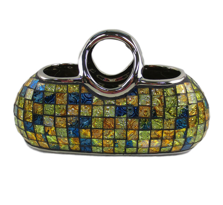 Dolce Mela Decorative Ceramic & Glass Purse Flower Vase
