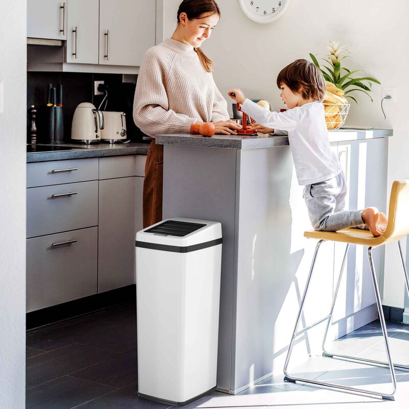iTouchless 14 Gallon White Sliding Lid Sensor Trash Can