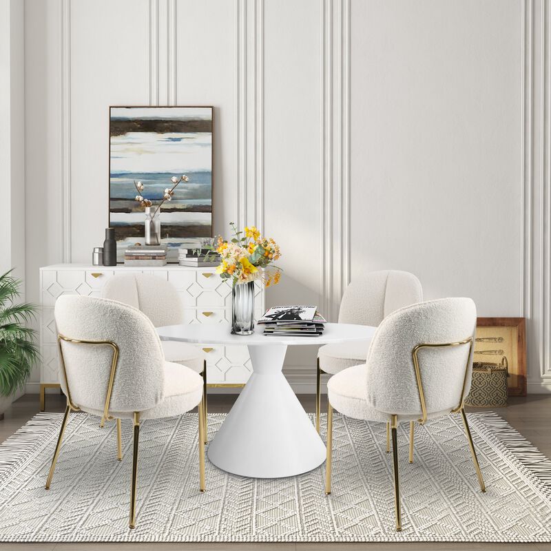Teddy Fabric Dinning Chair (Set of 2) in Greamy White with Adjustable Foot Nails