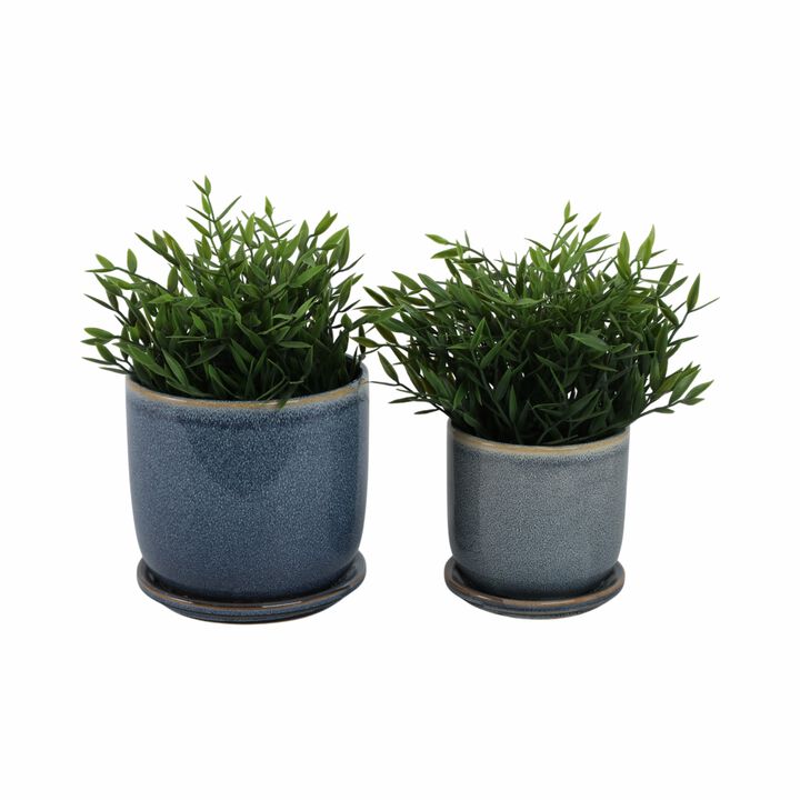 Blue Ceramic Saucer Planter Set