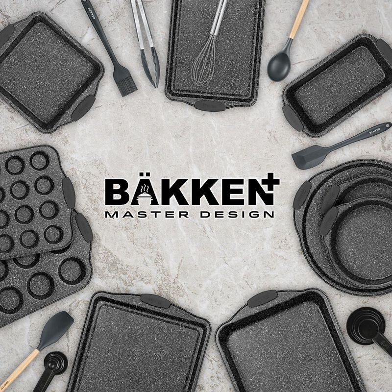 18-Piece Kitchen Oven Baking Set: Nonstick Gray Marble Coating, Carbon Steel Bakeware, Silicone Handles, Dishwasher Safe, Professional Quality, PFOA-Free