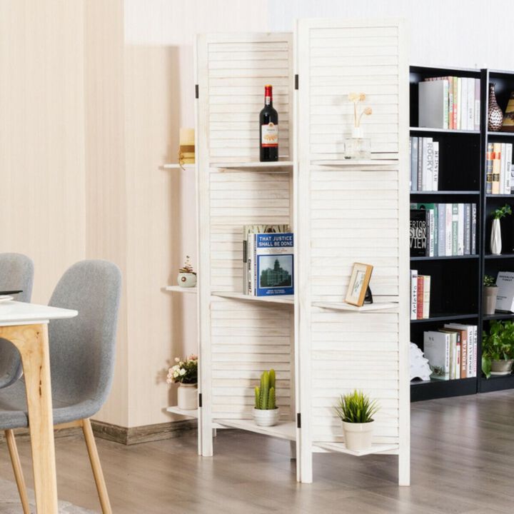 Hivvago 4 Panel Folding Room Divider Screen with 3 Display Shelves