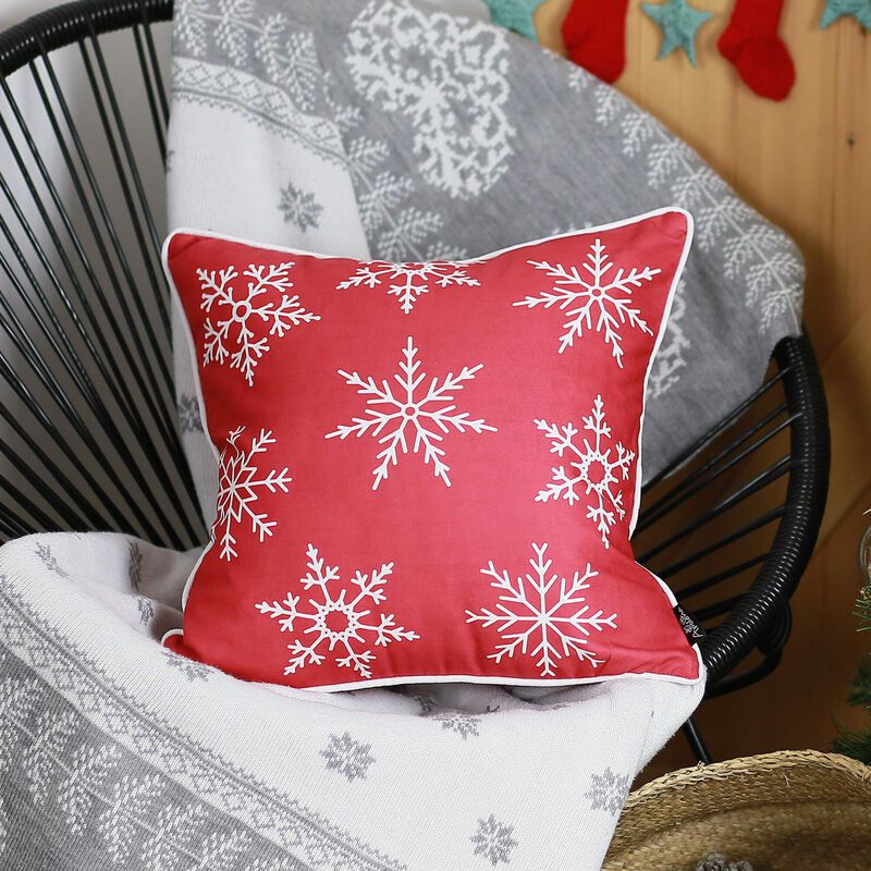 Hivvago Set Of Four Red 18" Christmas Snowflakes Throw Pillow Covers