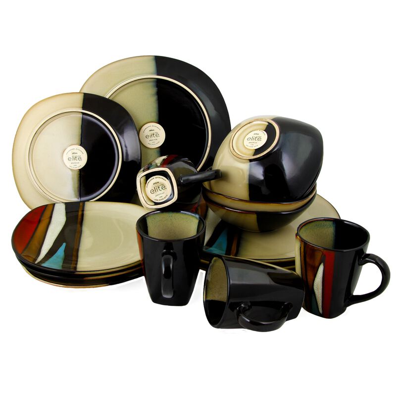 Gibson Elite Althea 16-Piece Stoneware Dinnerware Set, Red