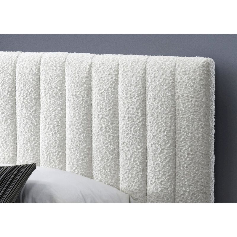 Omax Decor Julia Upholstered Modern Fabric King Platform Bed in White Boucle