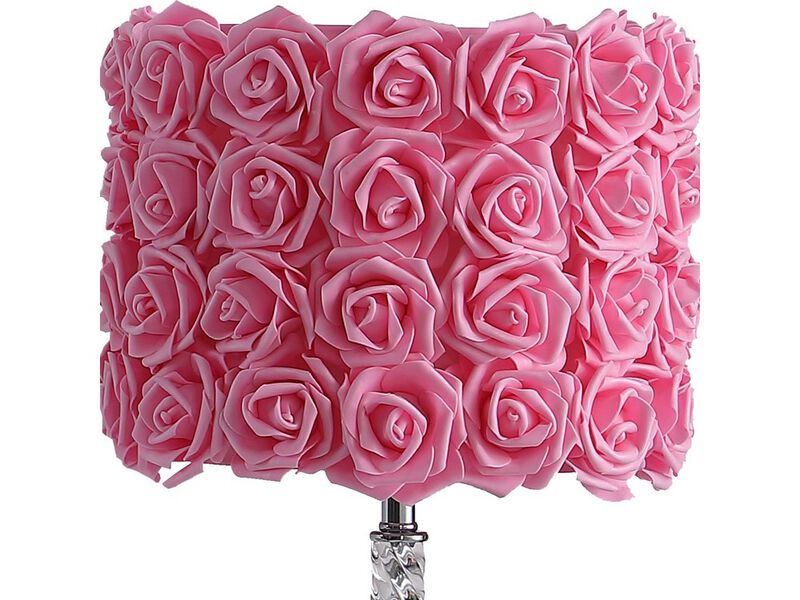 Bloom Roses Drum Shade Table Lamp with Twisted Acrylic Base, Pink - Benzara