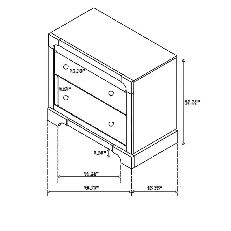 Seon Nightstand, 2 Drawers with Brass Knobs, Dark Cocoa Brown Wood - Benzara