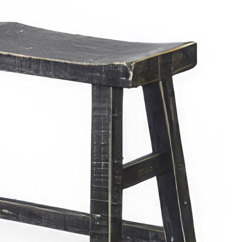 Rena Counter Height Bench, 33 Inch Rustic Black Mahogany Wood Frame - Benzara
