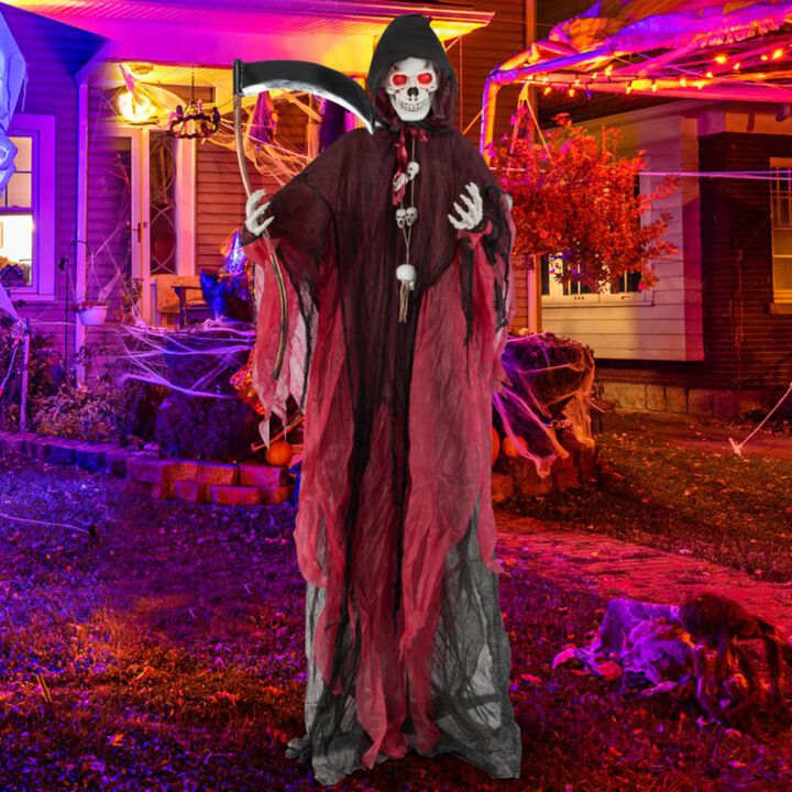 Hivvago 8 Feet Halloween Standing Grim Reaper with Terrifying Sounds and Lighted Eyes