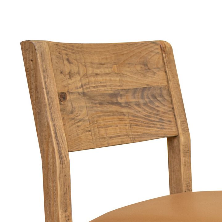 Asic 18 Inch Dining Chair, Set of 2, Vinyl Fabric, Natural Brown Pine Wood-Benzara