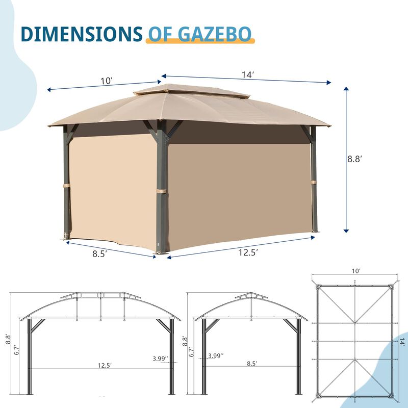 Mondawe 10x14Ft Outdoor Pavilion Tent Double Roofs Gazebo,With Privacy Curtains,Mosquito Nets