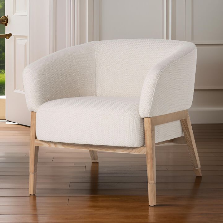 Reno Gis 33 Inch Accent Chair, Off White Fabric, Foam, Solid Wood Frame - Benzara