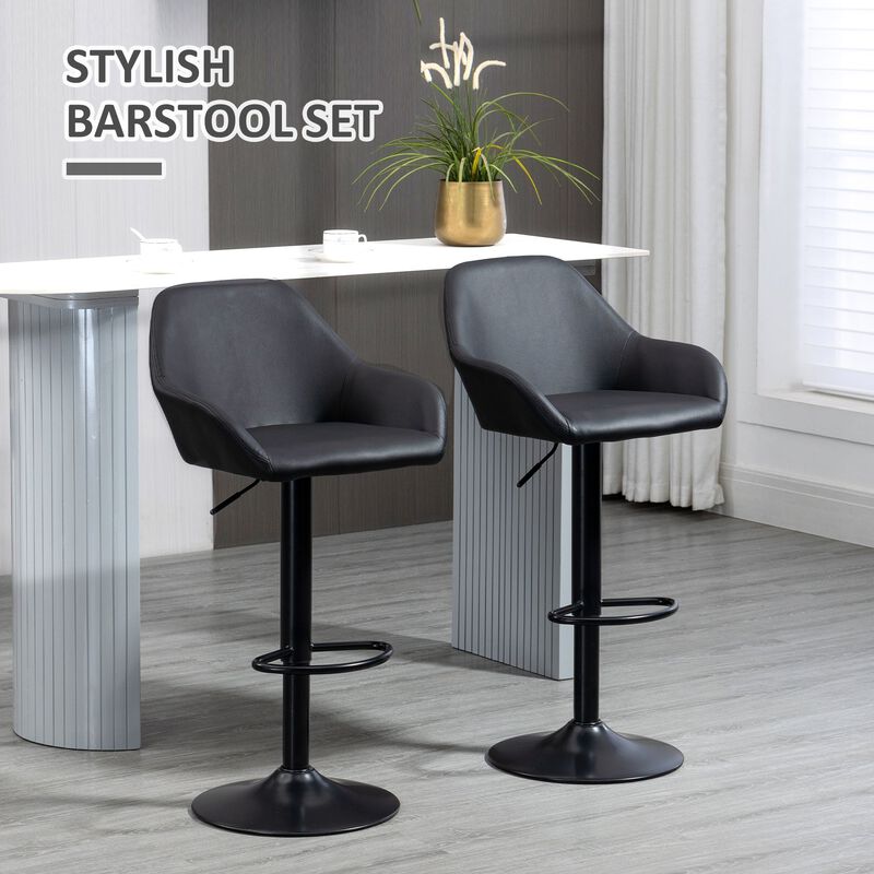 Black Bar Elegance: Swivel PU Leather Stools with Steel Base