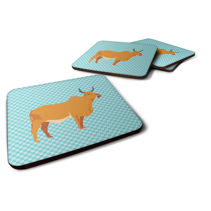 Caroline's Treasures Zebu Indicine Cow Blue Check Decorative coasters, 3.5, Multicolor