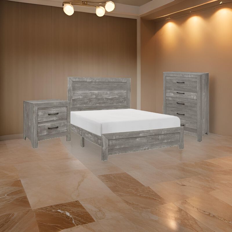 Eb Three Piece Full Size Bedroom Set, Farmhouse Style, Gray, Black - Benzara