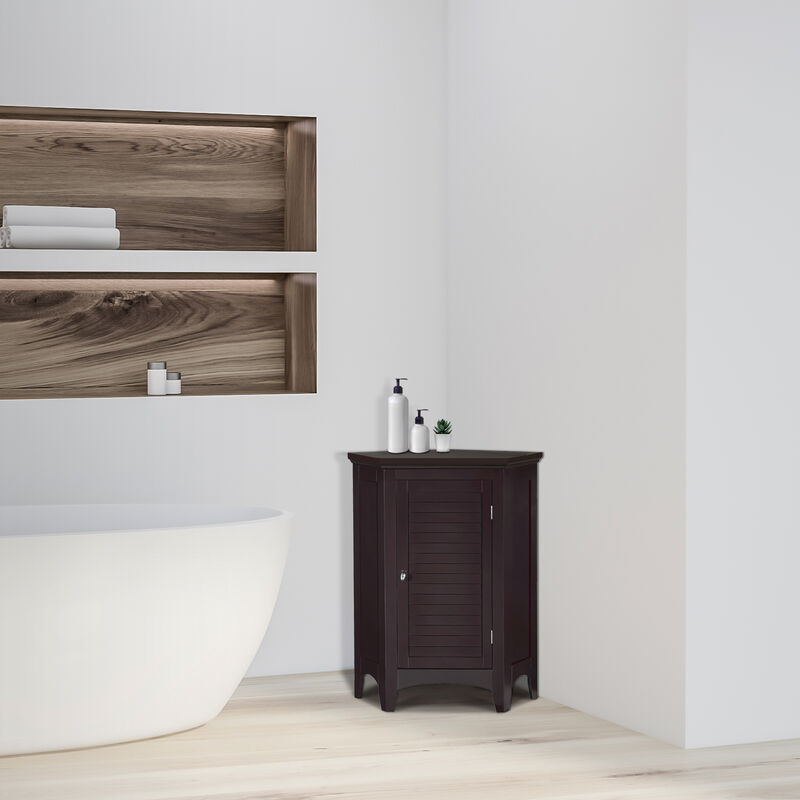 Teamson Home Glancy 1 Shutter Door Wooden Corner Stand Floor Cabinet with Dark Brown Finish