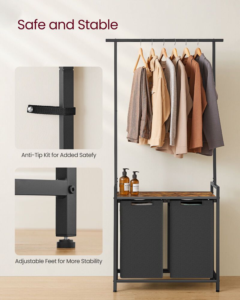 2 Section Laundry Sorter with Clothes Rack
