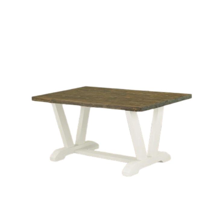 East West Furniture 1-Piece, Kitchen Table with Rectangular Distressed Jacobean Table top and Linen White Wooden Legs Finish